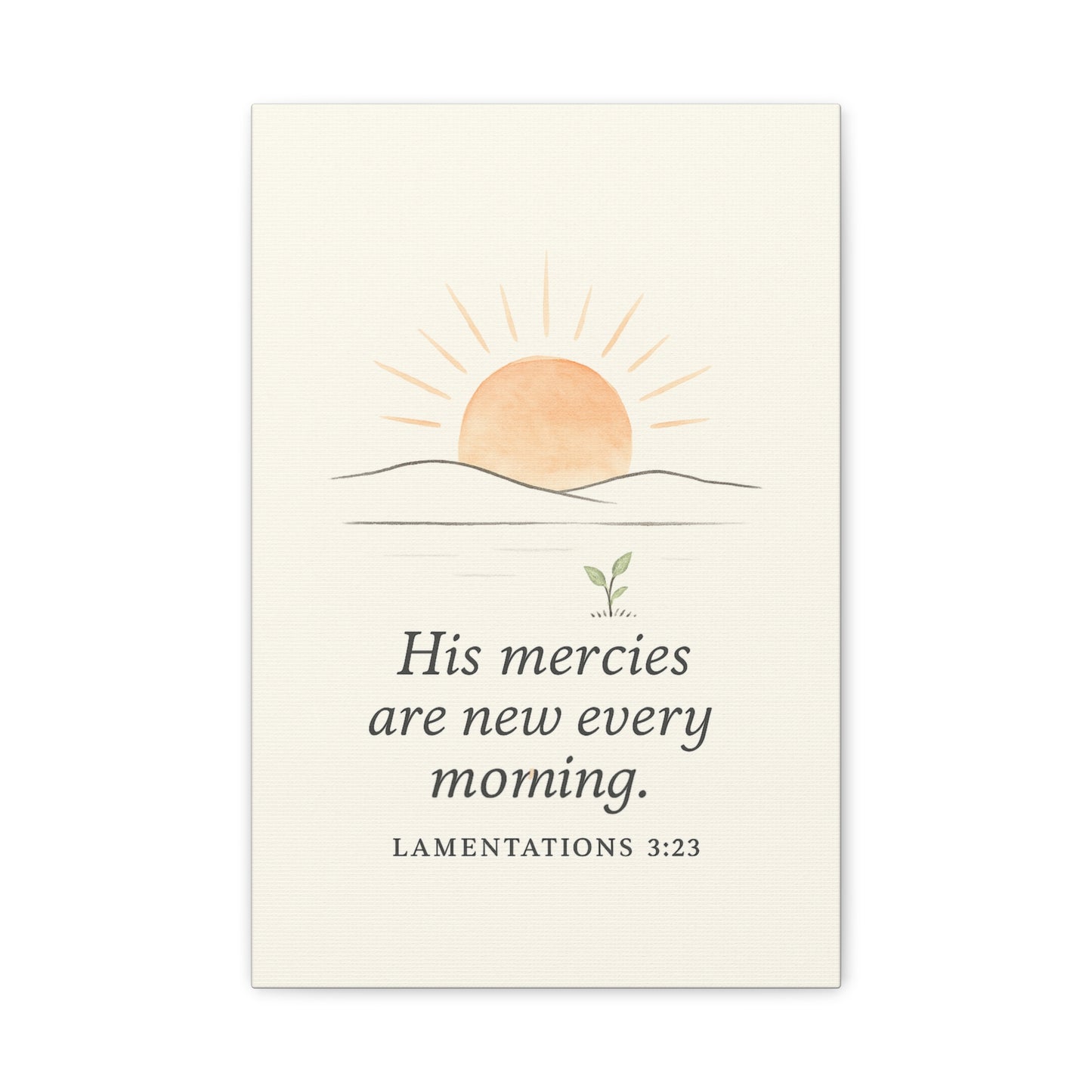 Minimalist Christian canvas wall art with Lamentations 3:23 – His mercies are new every morning scripture decor for faith and encouragement.