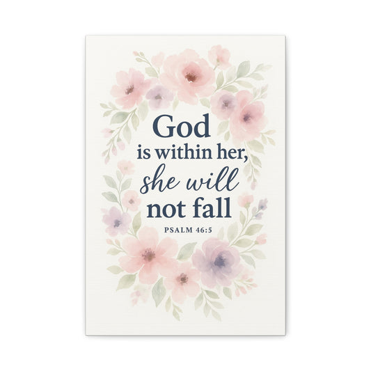 Psalm 46:5 Wall Art – God Is Within Her Christian Canvas Print