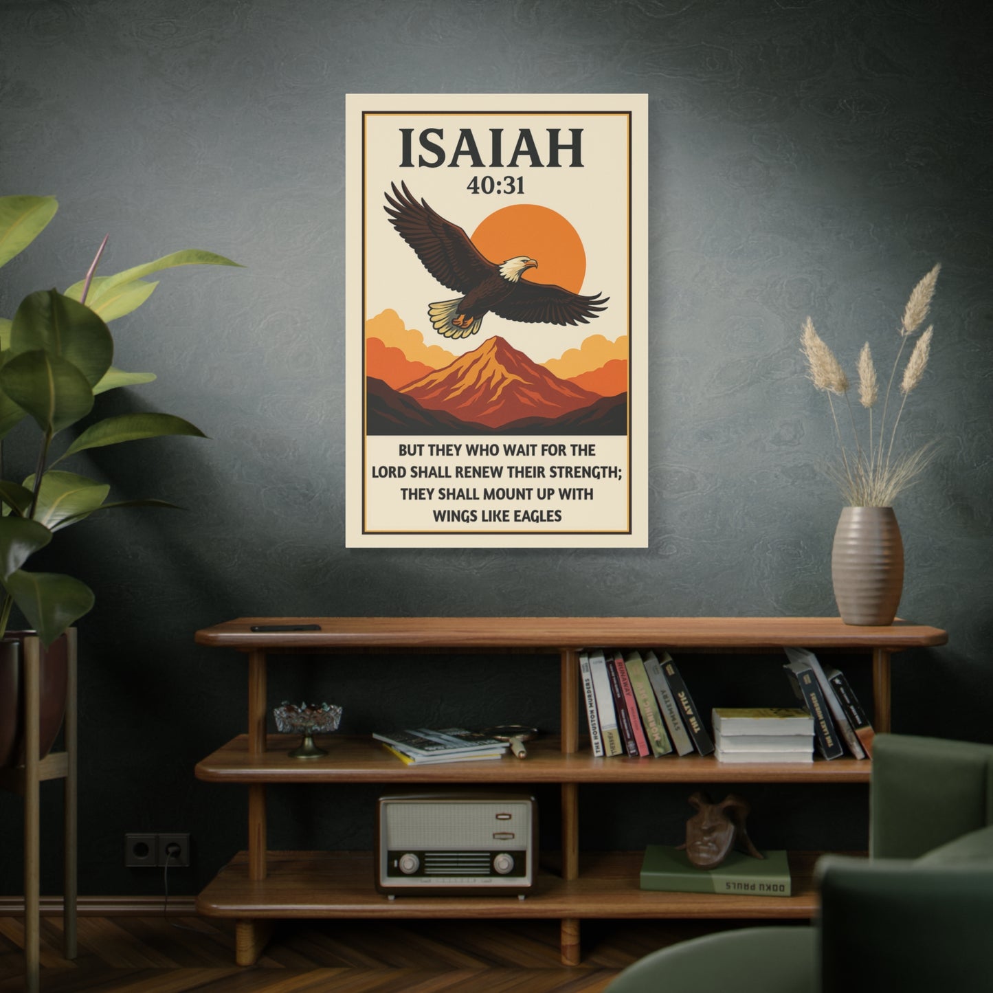Isaiah 40:31 Canvas Wall Art – Renew Your Strength with Eagle Bible Verse Print
