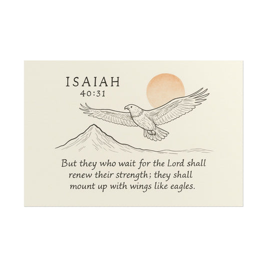 Minimalist Christian poster with Isaiah 40:31 – But they that wait upon the Lord shall renew their strength scripture wall art.