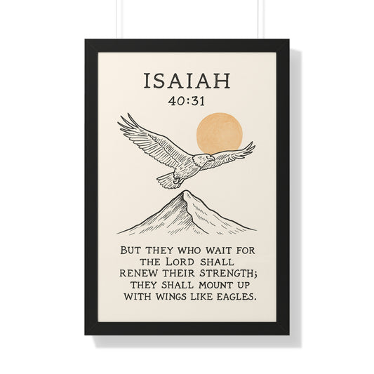 Minimalist framed Christian poster with Isaiah 40:31 – Those that wait upon the Lord will renew their strength scripture wall art for inspiration and faith.