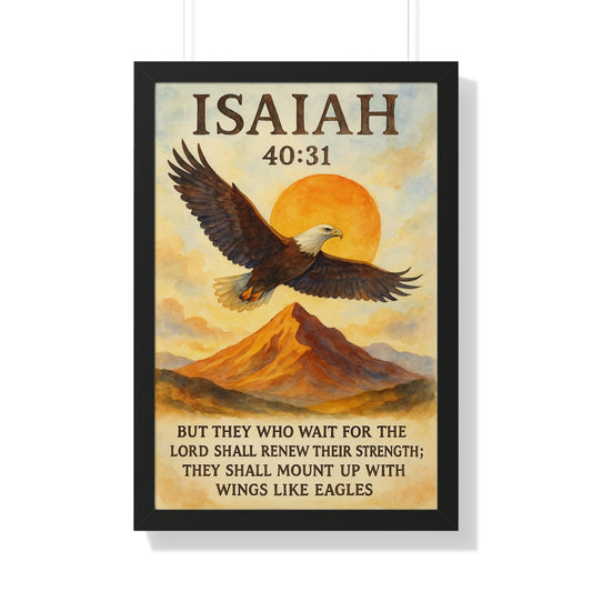 Minimalist framed Christian poster with Isaiah 40:31 – Those that wait upon the Lord will renew their strength scripture wall art for encouragement and faith.