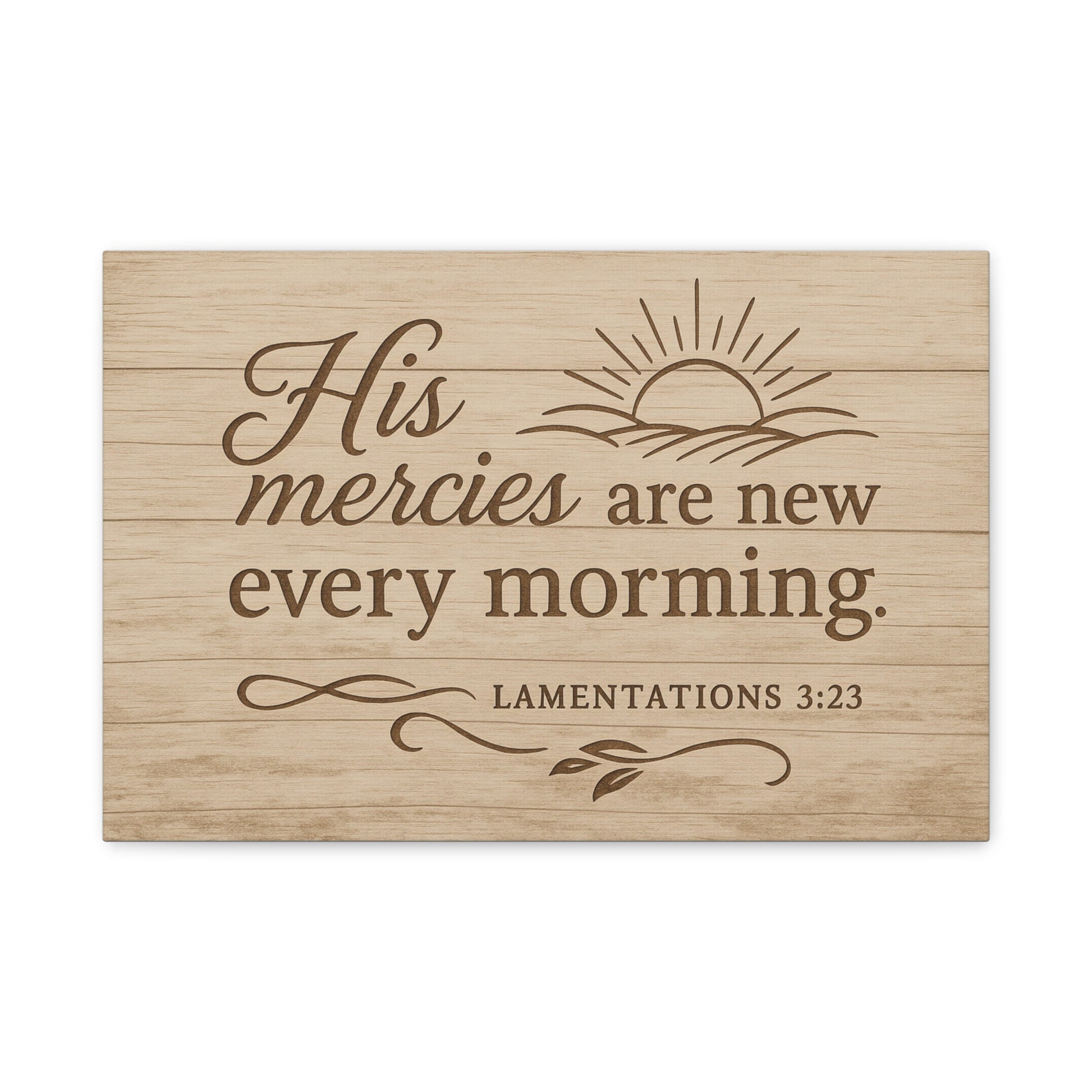 Minimalist Christian canvas print with Lamentations 3:23 – His mercies are new every morning scripture wall art for encouragement and daily grace.