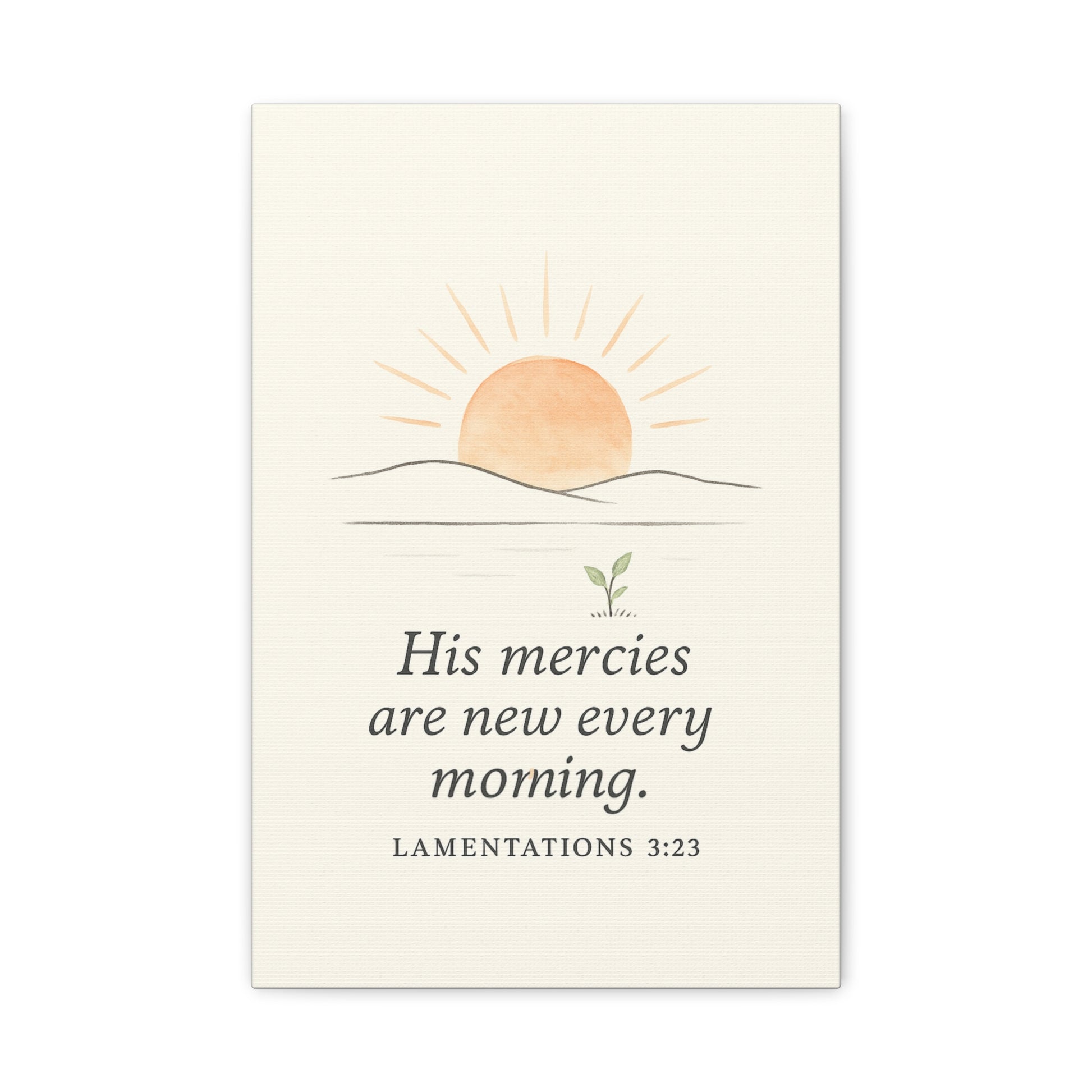 Minimalist Christian canvas wall art with Lamentations 3:23 – His mercies are new every morning scripture decor for faith and encouragement.